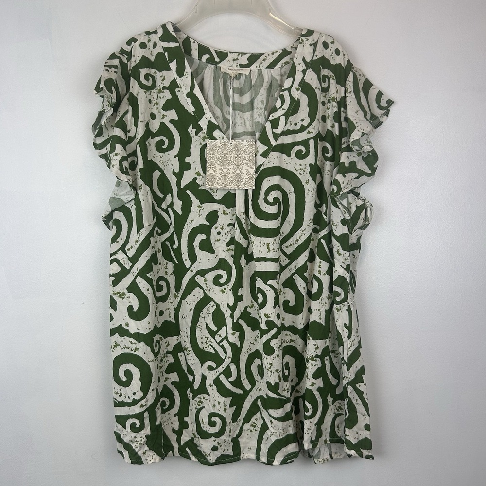 Haute Hippie Top Womens 1X Blouse Green Peasant Cottagecore Boho Shirt New